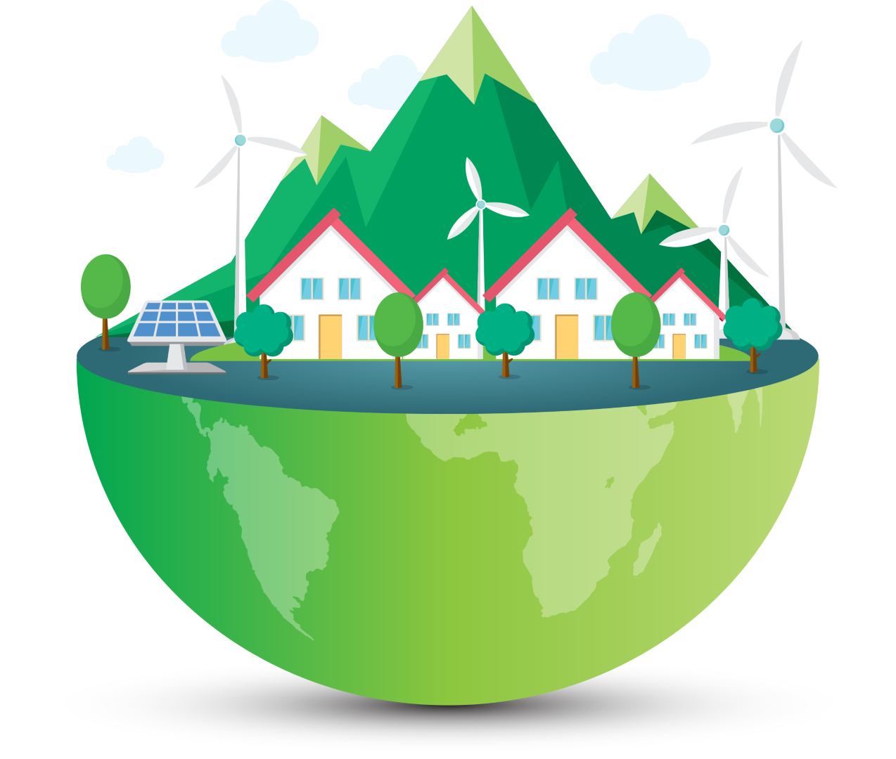 Illustration of homes on a globe